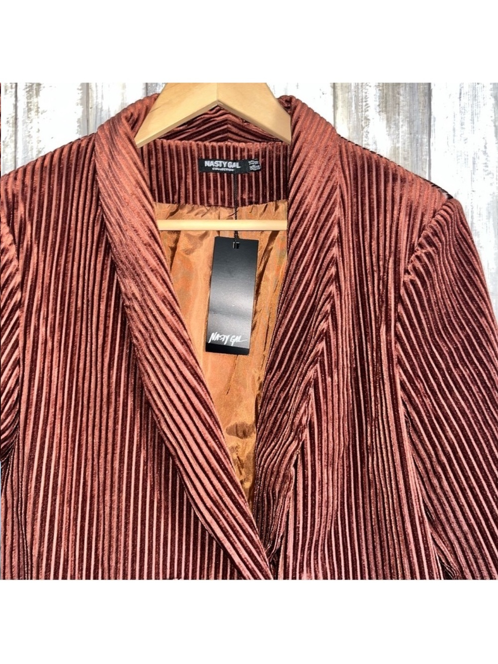 NWT Nasty Gal Striped Ribbed Velvet Say It Blazer Women 10 Button Pockets Lined - Picture 5 of 9